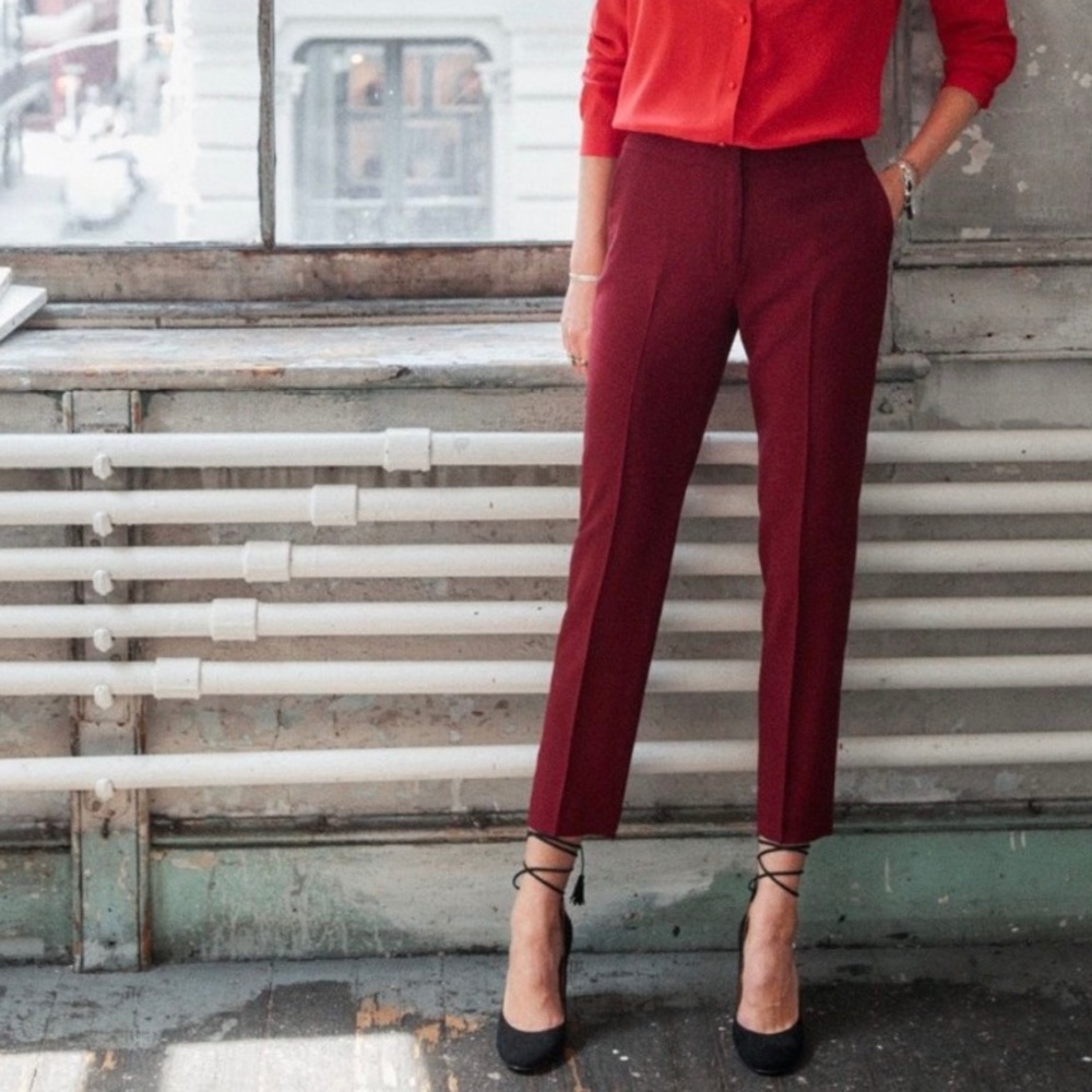 Sezane Burgundy Gustav Slim Ankle Trousers